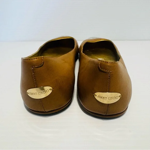 Jimmy Choo Nude Leather Crystal Toe Ballet Flats Size 40 - Picture 7 of 14